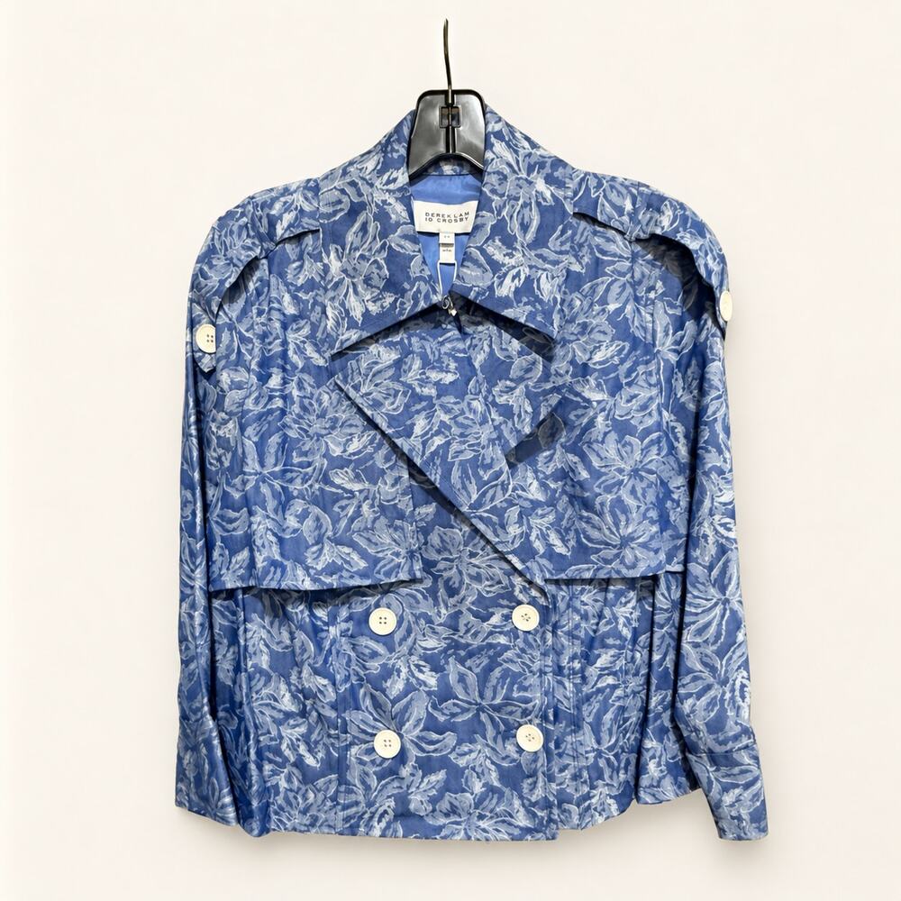 Derek Lam 10 Crosby Elijah Cropped Trench Jacket Indigo Floral XS NWT $595